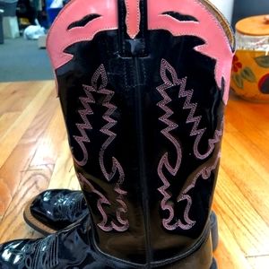 Old West Black Patent Square Toe Boots Sz 8.5